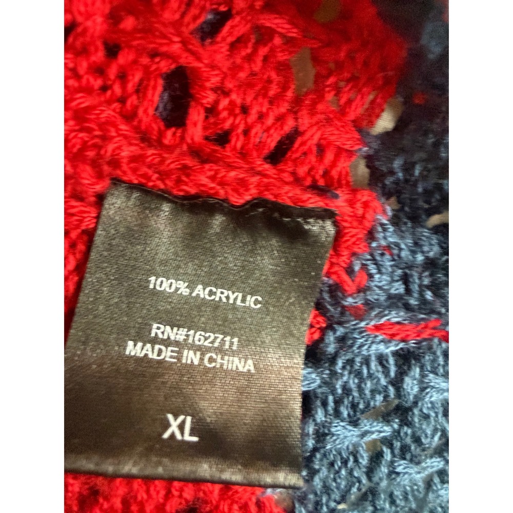 Crochet‎ Fourth of July Open Knit Cardigan Sweater XL Red White Blue Striped - Picture 10 of 11